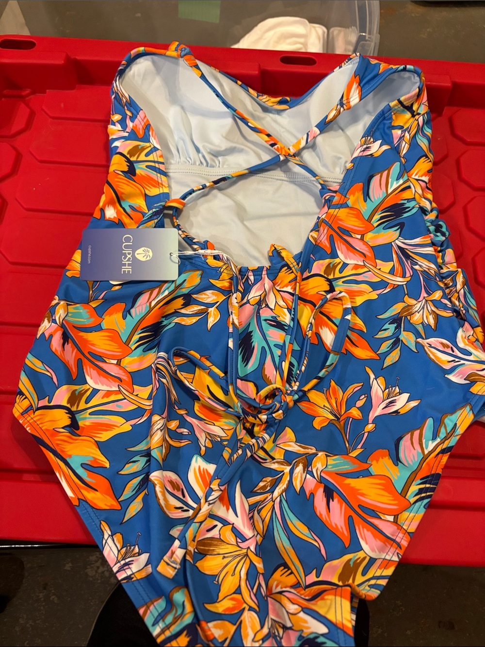 Cupshe Royal Blue Floral One-Piece Swimsuit with Orange Accents - Picture 6 of 6